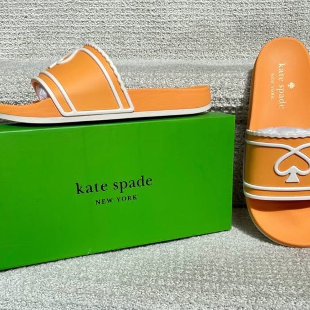 NEW!  Kate Spade Brigitte Pool Slides Orange White Size 8